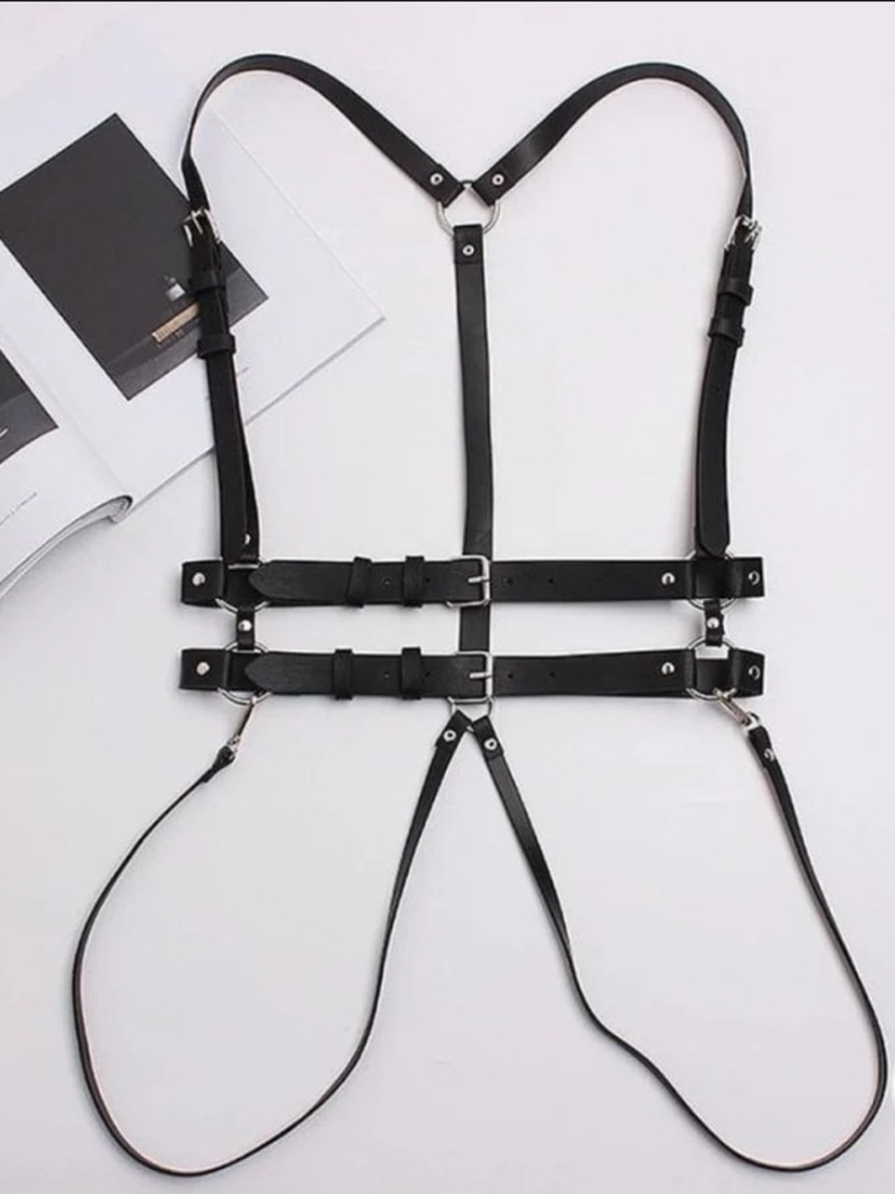 Black Adjustable Leather Harness Belt - Women’s Strappy Accessory